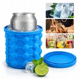 Силіконова форма відро для льоду з кришкою Ice Cube Maker Genie для охолодження напоїв Блакитний 88476 - мініатюра 8