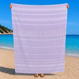 Рушник пештемаль Turkey Towel 100х180 см легкий великий для пляжу басейну бані сауни підстилка на дачу пікнік природу відпустку море полоса лавандовий
