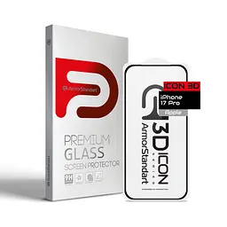 Захисне 3D скло для Apple iPhone 17 Pro, Icon 3D, загартоване, 9H, загартоване скло, повне проклеювання, протиударне, глянсове з олеофобним покриттям, на весь екран, сумісне з чохлами, проста установка, ArmorStandart (ARM86411)