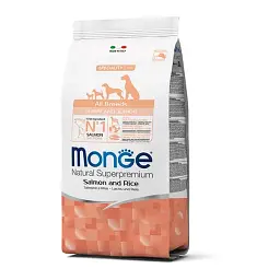 Сухий корм для цуценят та юніорів MONGE DOG All breeds Puppy & Junior лосось з рисом, 800 г