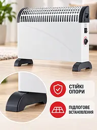 Конвектор електричний 2000 Вт з термостатом, 3 режими 750/1250/2000 Вт, до 23 м², білий (49676416) - мініатюра 6