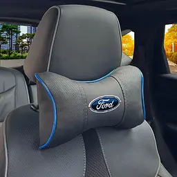 Подушка на підголівник з логотипом Ford Екошкіра 3D Кольоровий лого Чорна-Синій кант 1 шт