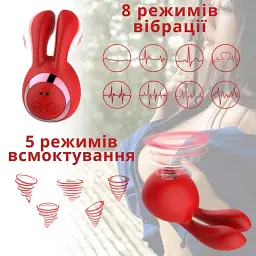 Вакуумний стимулятор клітора I’MCUM Bunny Kiss 8 режимів вібрації 5 режимів всмоктування у формі кролика Рожевий (IM-KXY269) - мініатюра 4