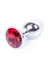 Анальна пробка із кристалом B-Series Jewellery Silver Plug Red, 7х2.7 см, червоний