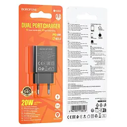 МЗП Borofone BA88A Navy PD20W+QC3.0 (1USB-A/1C) Black - мініатюра 5