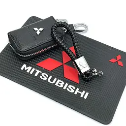 Подарунковий набір №33 для Mitsubishi / килимок панелі / брелок / чохол із тисненої шкіри