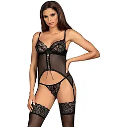 Корсет і стрінги Obsessive Contica S/M чорний