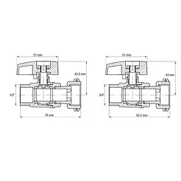 Комплект кранів для підключення газового котла Koer KR.1323 прямий (1/2"x2шт, 3/4x2шт) KR3125 - мініатюра 2