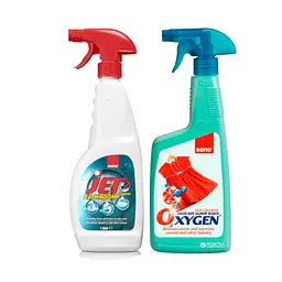 Засіб для миття акрилових поверхонь Sano Jet Bathroom, 1л & Плямовивідник Sano Oxygen для прання, 750 мл (287096, 430602)