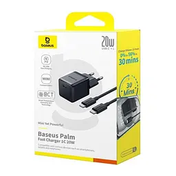 Мережевий зарядний пристрій Baseus Palm Fast Charger 1C 20W + Cable Type-C to Type-C чорний P10111602113-01 - мініатюра 5