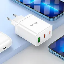 Адаптер мережевий HOCO Start three-port charger N33 35W зарядний блок білий - мініатюра 5