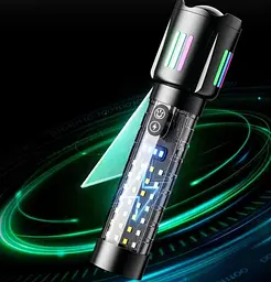 Ліхтар ручний акумуляторний COBA CB-519D Світлодіодний ручний ліхтарик із підсвіткою 5 режимів роботи з індикатором заряду Чорний - мініатюра 8