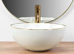 Умивальник Rea Stella white gold edge накладний REA-U7445, Золотий - мініатюра 5