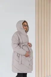 Жіноча зимова куртка з поясом для вагітних 2 в 1 водонепроникна 4XL (54) Lullababe Світло-бежевий - мініатюра 2