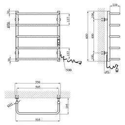 Сушарка для рушників електрична Kroner KRP Stil ER600x500-5 (CV036341) - мініатюра 6