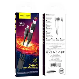 Кабель Hoco X74 Pisces Cable Lightning to Type-C to MicroUSB 2A 1m Black - мініатюра 2