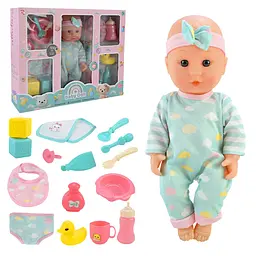 Ігровий набір з лялькою-пупсом та аксесуарами для догляду Baby doll, пластик та тканина (2538)