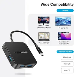 USB hub Acasis HB0706 6-в-1 з HDMI 4K та PD 100W для швидкої зарядки (Чорний) - мініатюра 7