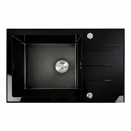 Кухонна мийка скляна CM 78x50 PVD Platinum Handmade чорна, Чорний