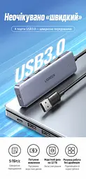 USB-хаб UGREEN CM219 концентратор вхід USB-A виходи 4 USB-A 3.0 до 5 Гбіт/с порт USB-C лише для живлення хаба для передавання даних не для заряджання без встановлення драйверів для Windows macOS Linux захист від перенапруги надмірного струму та перегрівання LED-індикатор роботи вбудований кабель 0,15 м темно-сірий (50985) - мініатюра 6