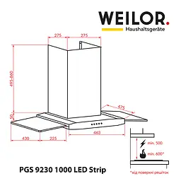 Декоративна витяжка зі склом WEILOR PGS 9230 IG 1000 LED Strip - мініатюра 9