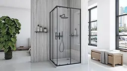 Душова кабіна Rea City 80x80 black REA-K6448, Чорний матовий, Універсальна, прозрачний, Чорний матовий - мініатюра 3