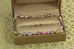 Браслет Xuping Jewelry Гілочка з різнокольоровими каменями 21 см 4 мм сріблястий