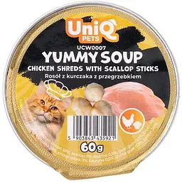 Суп для кішок UNIQ PETS CAT WET FOOD YUMMY SOUP з курячими шматочками та паличками з гребінців, 60 г