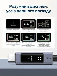 Кабель UGREEN L541 USB-C - USB-C PD 3.1 240 Вт з дисплеєм 2 м чорний (55816) - мініатюра 6