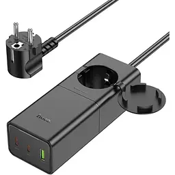 Мережевий зарядний пристрій подовжувач Hoco NS4 USB/2 Type-C PD 65W чорний