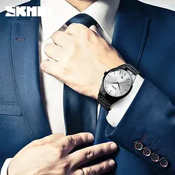 Чоловічий наручний годинник Skmei 9140 чорні з сріблястим циферблатом - мініатюра 4