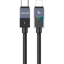 Дріт для зарядки та передачі данних Usams Type-C до Lightning з Led-підсвіткою, 30W, 1,2м, темний