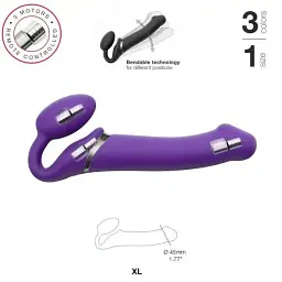 Безремневий страпон Strap-On-Me Vibrating Violet XL регульований з вібрацією та з пультом ДК діаметр 4.5 см - мініатюра 4