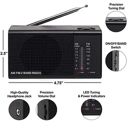 Радиоприемник Knstar KB800 FM/AM/SW радио Black - мініатюра 5