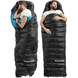 Спальник з натуральним пухом Naturehike CW400 NH18C400-D, p-р L, чорно-блакитний - мініатюра 4