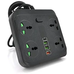Мережевий фільтр TB-Т18, 4 розетки + 2 USB + PD, 2 м, перетин 3х0,75мм, 3000W, Black, Box