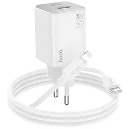 МЗП Hoco N41 Almighty PD20W+QC3.0 (1USB-A/1C) + кабель Type-C to Lightning White - мініатюра 3