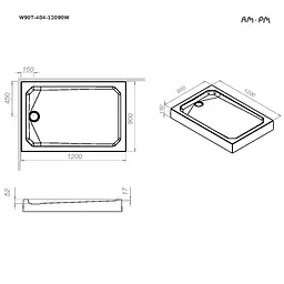 Душовий піддон Am.Pm Gem Square 120x90 см з сифоном білий W90T-404-12090W, Білий, білий - мініатюра 4