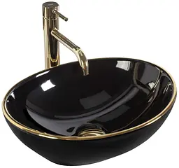Умивальник Rea Sofia 41x34,5 black gold edge (REA-U3695), Глянцева