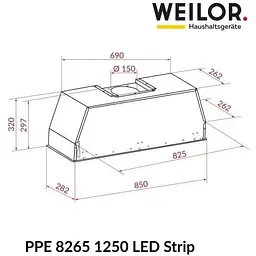 Витяжка вбудована Weilor PPE 8265 SS 1250 LED Strip - мініатюра 10