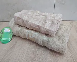 Набір турецьких бамбукових махрових рушників Cestepe 50х90+70х140 Bamboo Grek Beige - мініатюра 2