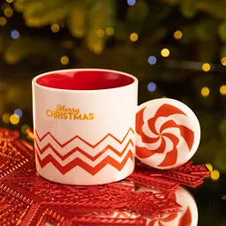 Чашка порцелянова новорічна Marry Christmas 350 мл Білий з червоним Yiwu FM-CS-51WR - мініатюра 2