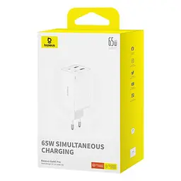Мережевий зарядний пристрій Baseus GaN6 Pro Fast 2C+2U 65W Cable Type-C to Type-C 1m білий P10162701213-00 - мініатюра 5