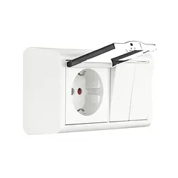 Розетка Ovivo Electric Nivo, подвійна з заземленням, з кришкою + 2-й вимикач, накладна, біла - мініатюра 2