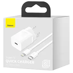 МЗП Baseus Super Si Quick Charger 20W (1USB-C) + кабель Type-C to Lightning (TZCCSUP-B) Білий - мініатюра 3