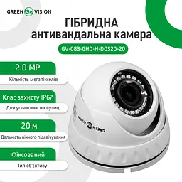 Гібридна антивандальна камера GV-083-GHD-H-DOS20-20 1080Р (Об'єктив 160°) - мініатюра 2