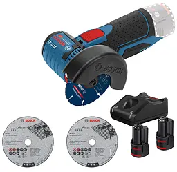 Акумуляторна кутова шліфувальна машина Bosch GWS 12V-76 Professional з 2 акб GBA 12V 2.0 Ah і з/п GAL 12V-40, в картоні