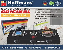 Газова плита Hoffmans HM-9101 на 3 конфорки • Настільна скляна газова варильна панель з автопідпалом і латунними пальниками - мініатюра 2