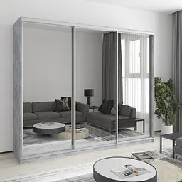 Шафа-купе тридверна MebelStar Уні AL 3 Дзеркала 250x45x210 см Бетон (MBS-3132)