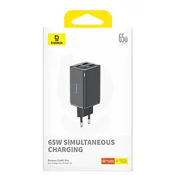 МЗП Baseus GaN6 Pro OS 65W (2USB-A/2C) + кабель Type-C to Type-C (P10162701) Black - мініатюра 3